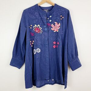 Johnny Was Workshop Corduroy Blouse Embroidered Floral Button Down Small NWT